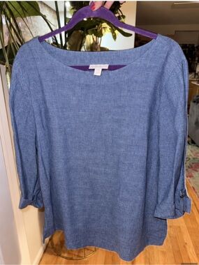 100% Linen Denim  Roll Tab Sleeve Top | XL | New Condition